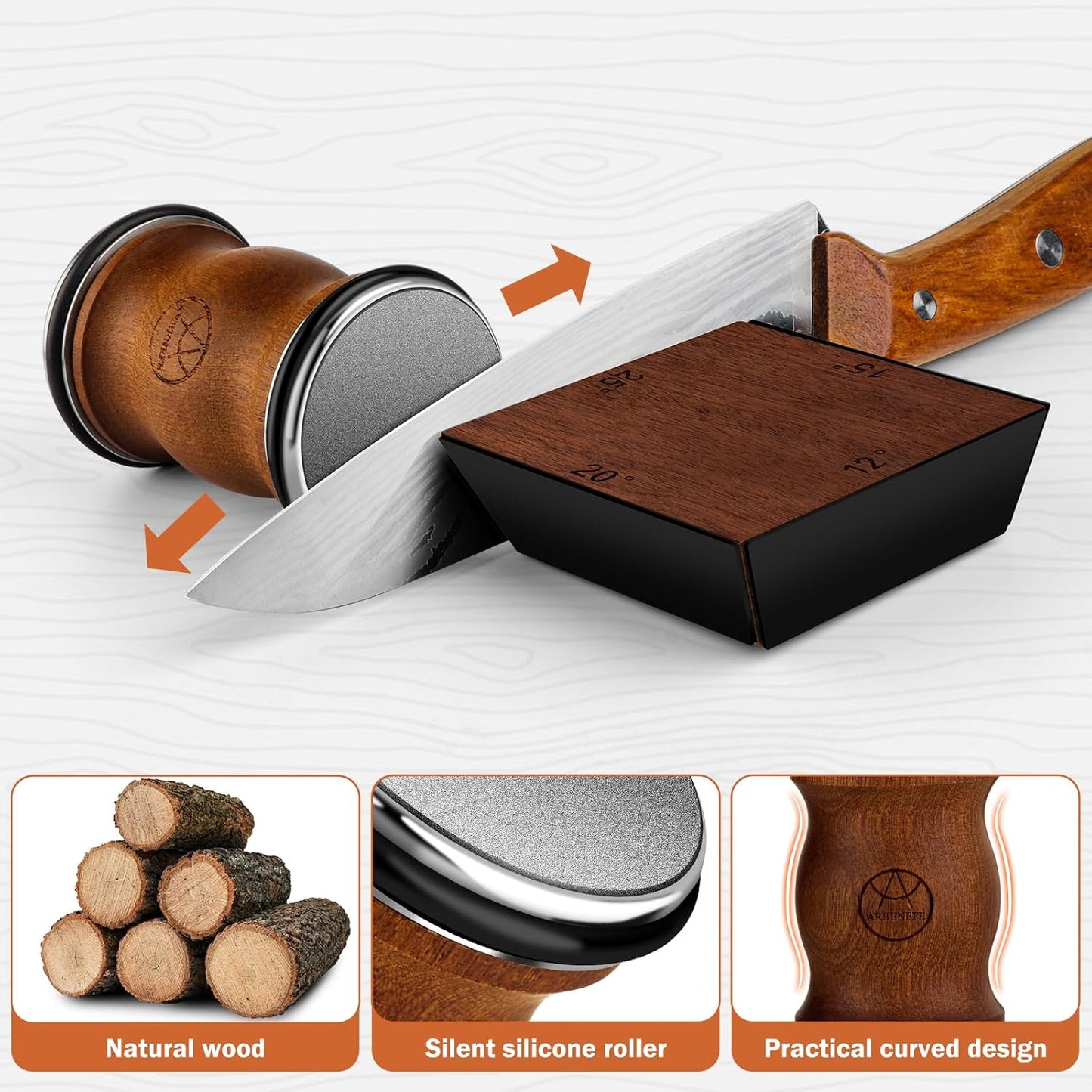 Rolling Knife Sharpener Tool Kit, Multi-Angle Magnetic Roller Sharpeners for Kitchen Knives, Diamond&Ceramic Knife Sharpening System Set, Offers 12&15&20&25 Degree Sharpening