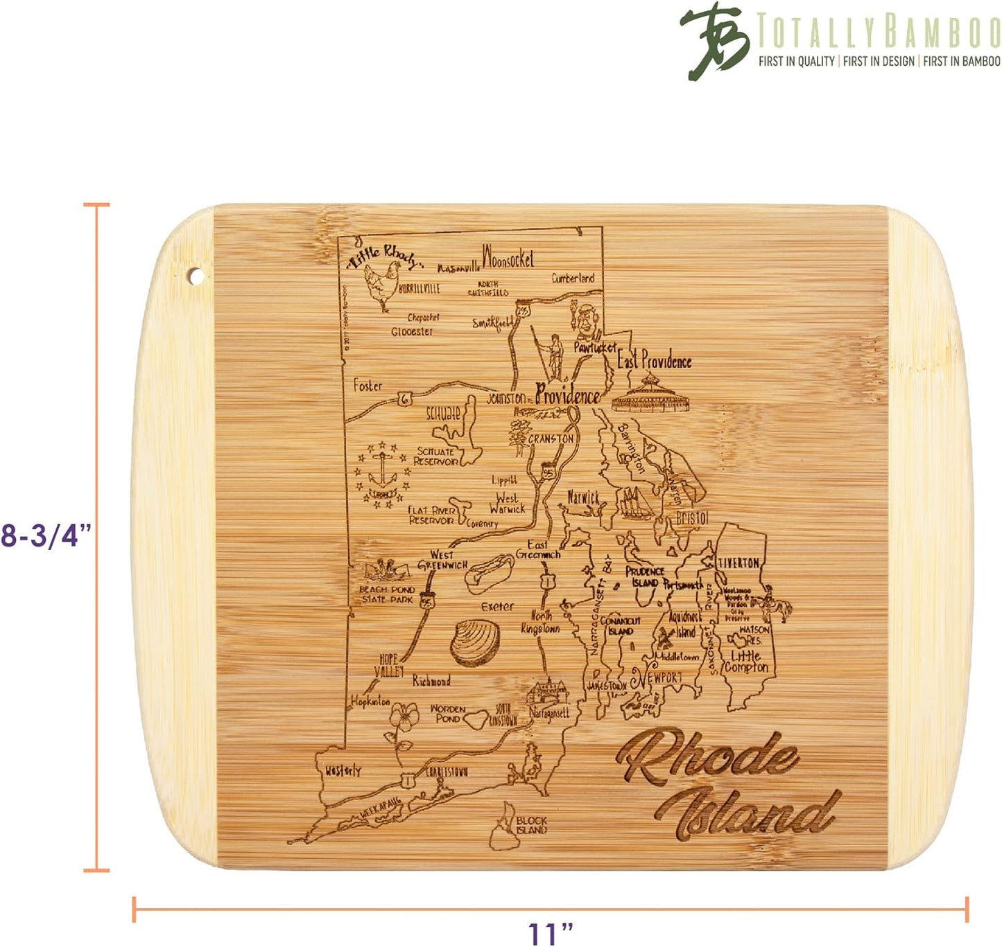 Totally Bamboo A Slice of Life New Jersey State Serving and Cutting Board, 11" x 8.75" - Colors B