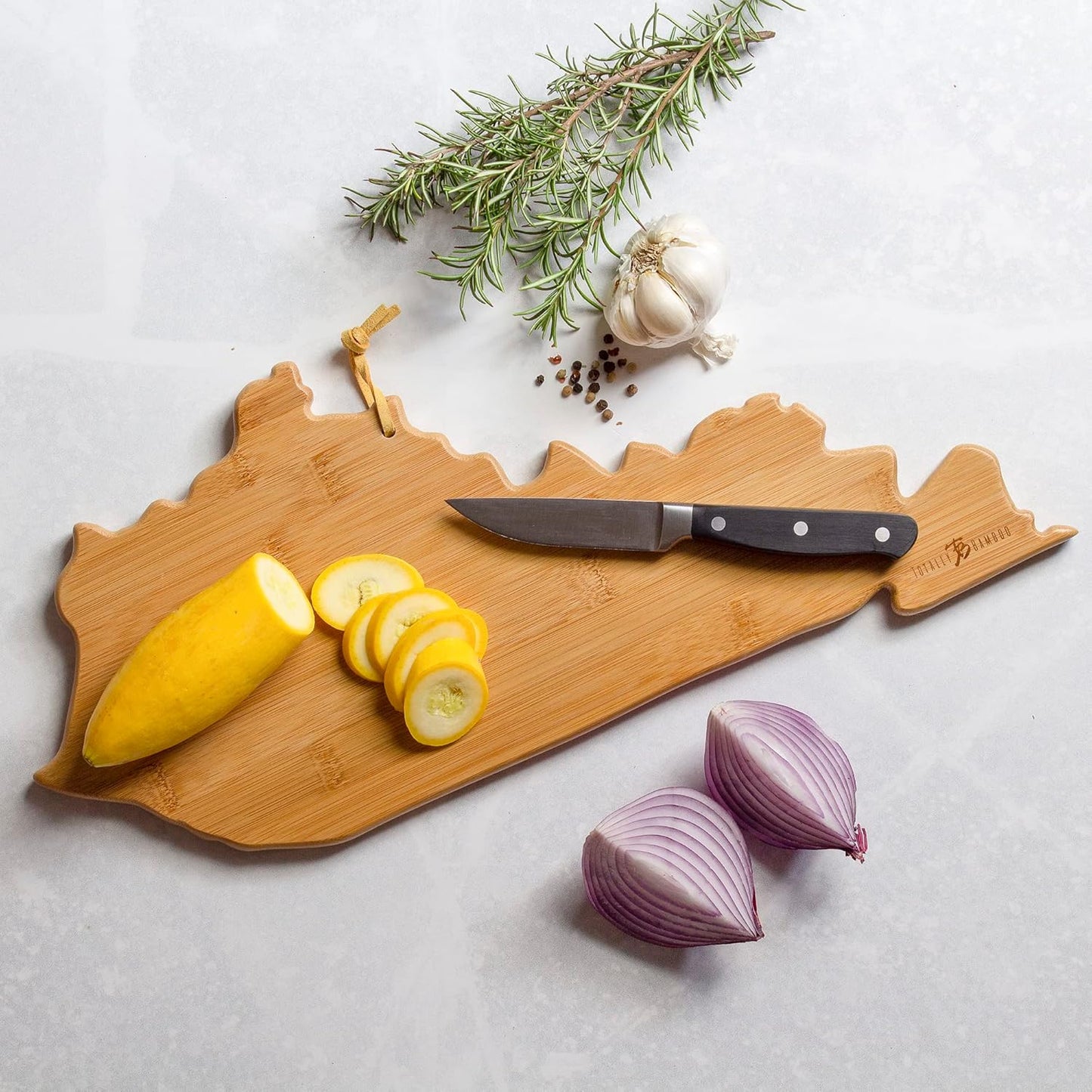 Totally Bamboo Tennessee State Shaped Cutting Board and Charcuterie Serving Platter with Artwork by Fish Kiss, Includes Hang Tie for Wall Display - Colors A