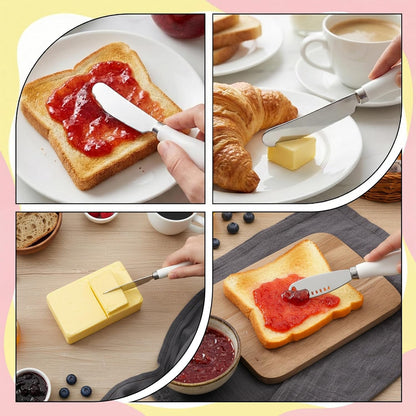 Cheese Spreader Knives, Stainless Steel Butter Knife with Porcelain Handles Cheese Butter Spreader Knives for Kitchen, Butter-Knife with Holes in Blade for Soft Jam, Charcuterie, Pastry