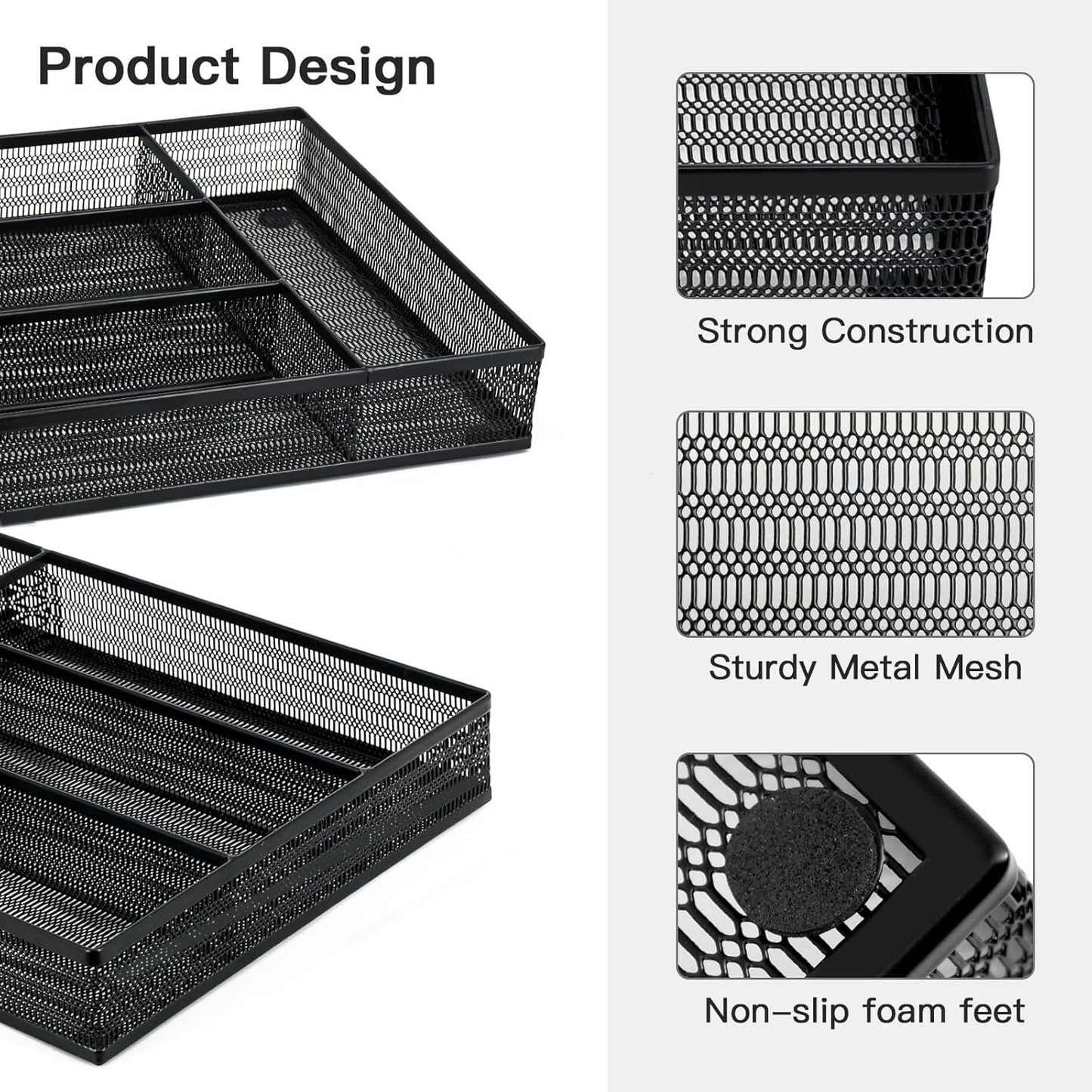 Neudeco Silverware Organizer,Mesh Drawer Organizer for Kitchen，Metal Utensil Organizer for Flatware, Knives, Spoons,Cosmetic (Silver 9 * 3 * 2 inch Pack6)