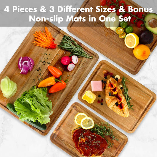 AZRHOM Large Acacia Wood Cutting Board for Kitchen, Butcher Block for Meat and Cheese, Chopping Board with Hanging Hole and Groove 18x12 Inch