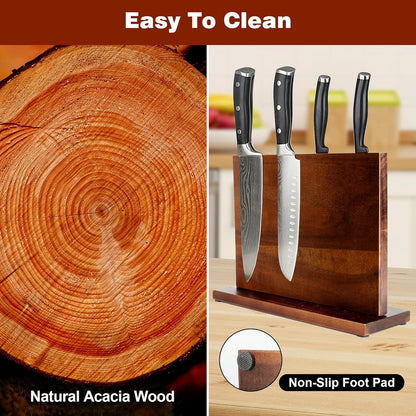 Magnetic Knife Block Double Sided Magnetic Knife Holder Rack with Strong Enhanced Magnets Acacia Wood Magnetic Knife Storage Stand