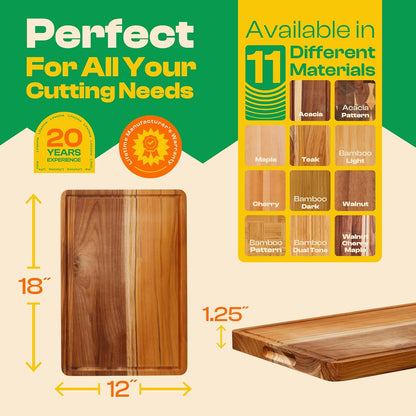 Riveira Teak Wood Cutting Board – Gourmet Teak Grandeur: 18 x 12 Wooden Cutting Board – Natural Wooden Cutting Boards For Kitchen Decorative – Innovative Juice Grooves Teak Wooden Chopping Board