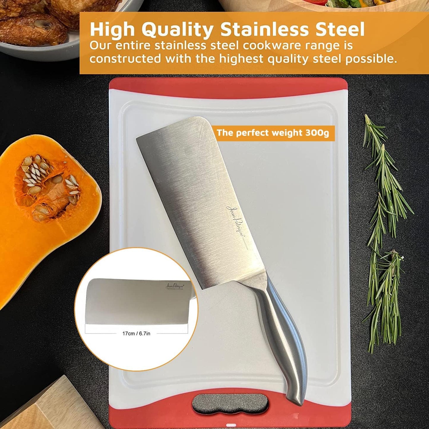 Jean-Patrique Cleaver Butcher Knife - Single Forged with Razor Sharp Edge Cleaver Knife - Kitchen Chopping Knife Meat Cleaver 6.7"/17cm