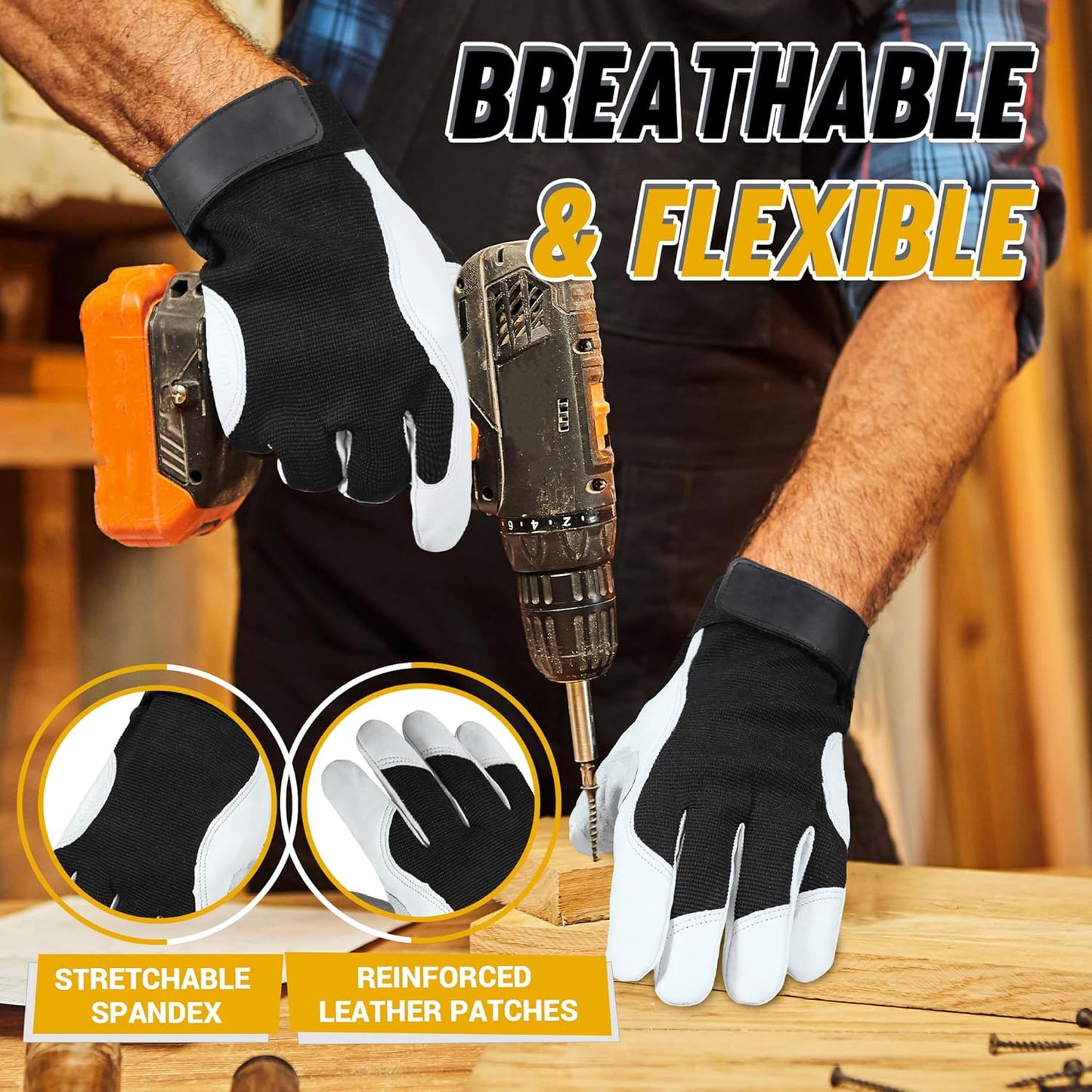 HANDLANDY Work Gloves for Men & Women, Utility Mechanic Working Gloves Touch Screen, Flexible Gardening Gloves for Yard