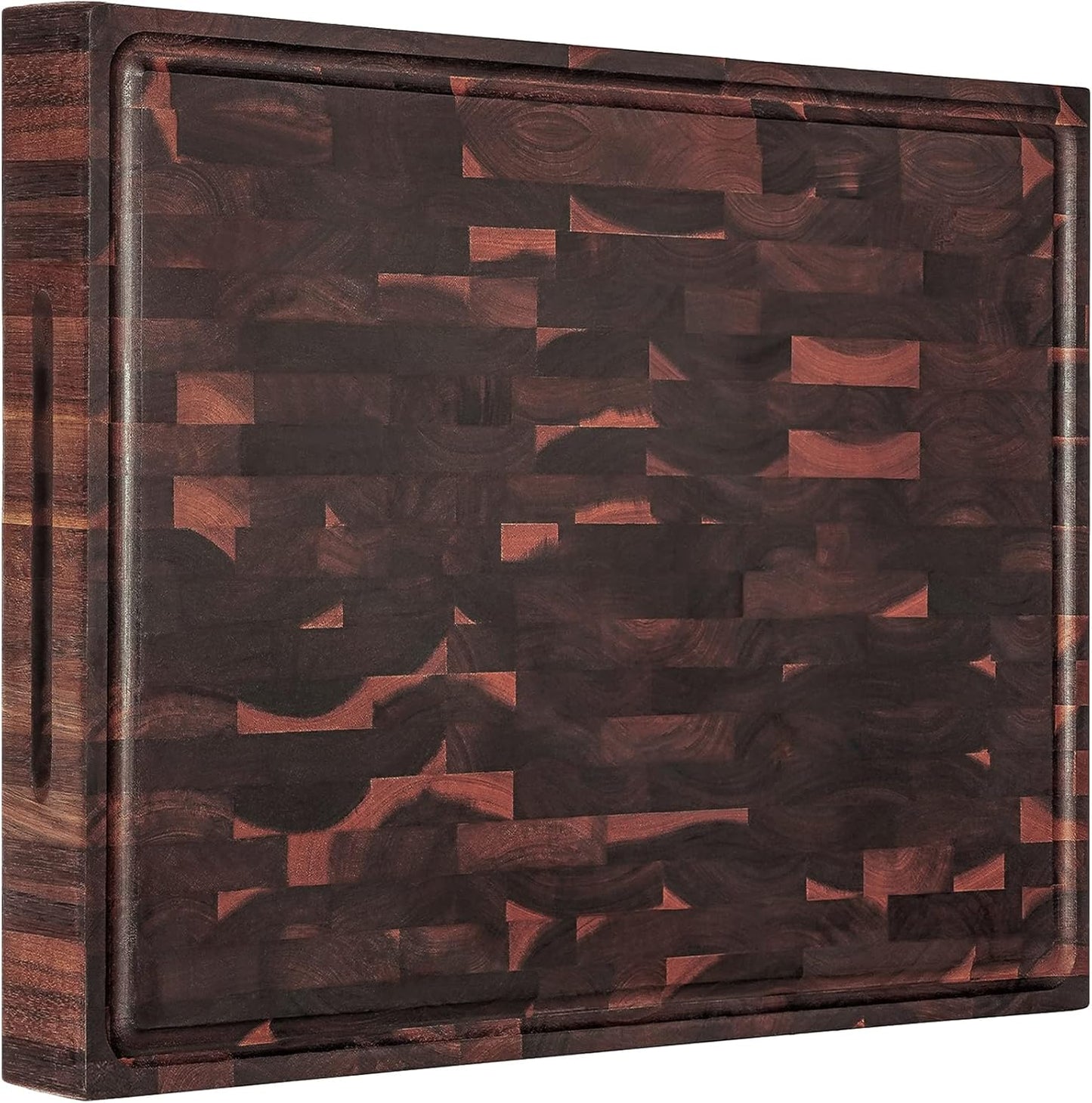 AZRHOM Large End Grain Walnut Wood Cutting Board 17x13x1.5 in Thick Butcher Block for Kitchen with Non-slip Mats Juice Groove & Handles (Gift Box)