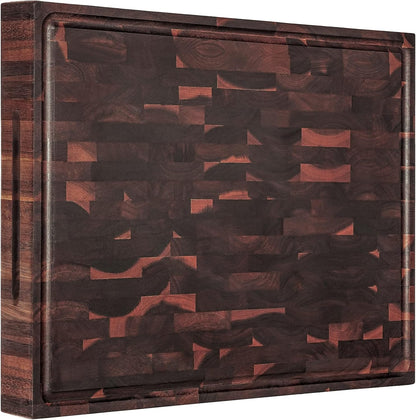 AZRHOM Large End Grain Walnut Wood Cutting Board 17x13x1.5 in Thick Butcher Block for Kitchen with Non-slip Mats Juice Groove & Handles (Gift Box)