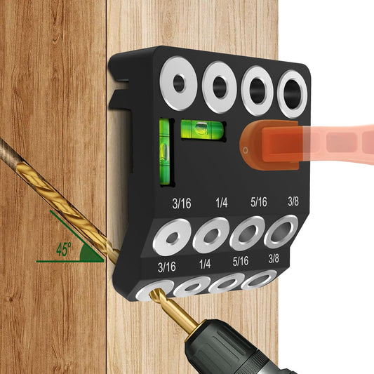 30 45 90 Degree Angled Drill Guide Jig with 2 Torpedo Level | 4 Sizes Portable Drilling Hole Guide Jig for Straight and Angle Stairs Handrail, Cable Railing, Deck, Wood Post Level design