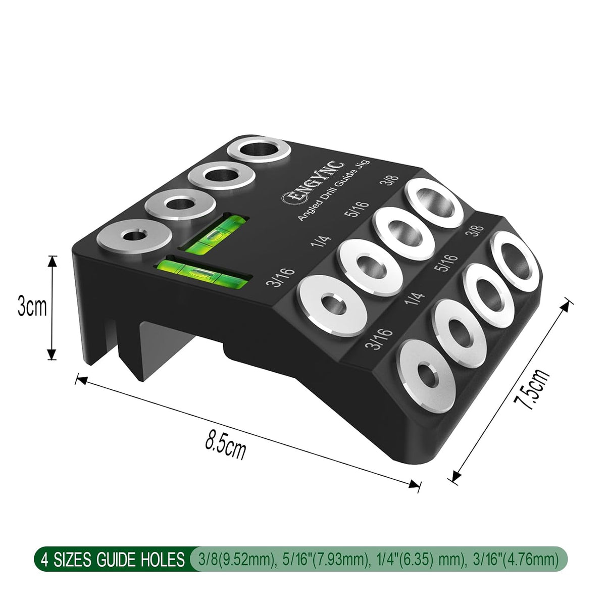 30 45 90 Degree Angled Drill Guide Jig with 2 Torpedo Level | 4 Sizes Portable Drilling Hole Guide Jig for Straight and Angle Stairs Handrail, Cable Railing, Deck, Wood Post Level design