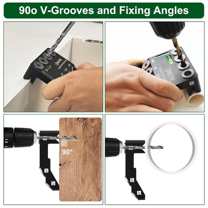 30 45 90 Degree Angled Drill Guide Jig with 2 Torpedo Level | 4 Sizes Portable Drilling Hole Guide Jig for Straight and Angle Stairs Handrail, Cable Railing, Deck, Wood Post Level design