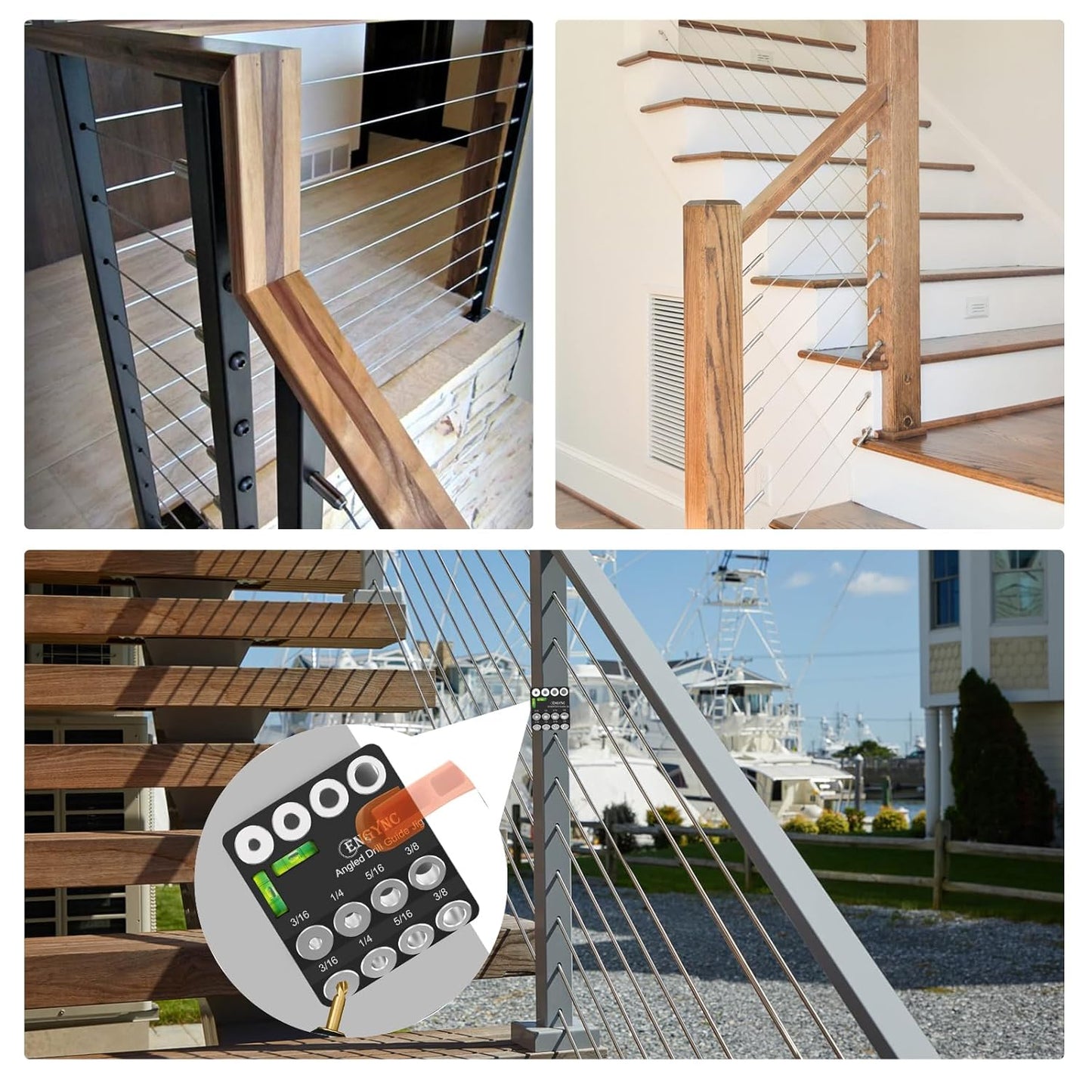 30 45 90 Degree Angled Drill Guide Jig with 2 Torpedo Level | 4 Sizes Portable Drilling Hole Guide Jig for Straight and Angle Stairs Handrail, Cable Railing, Deck, Wood Post Level design