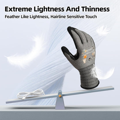 Schwer A4 AIR-SKIN Cut Resistant Work Gloves with Extreme Lightweight & Thin, Grip Glove for Fishing, Refined Work, Gardening Gloves for Yard, Touchscreen, 3D-Comfort Fit, Men Women Gifts, AR3900, L