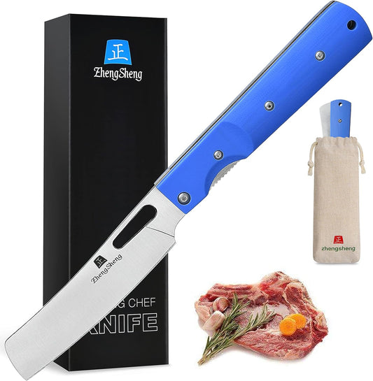 ZhengSheng Folding Chef Knife 4.8" Sharp 440A Stainless Steel Blade G10 Handle Pocket Foldable Kitchen Knife Utility Knife for Outdoor Camping Cooking