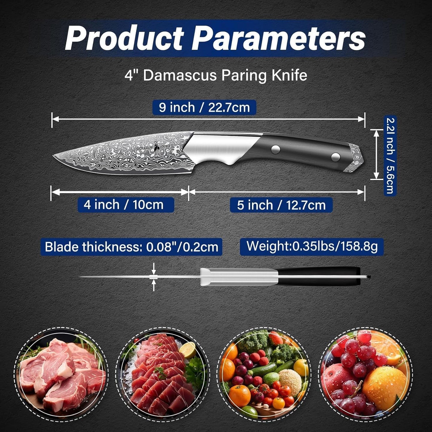 Golden Bird 6 inch Kitchen Utility knife, Japanes VG10 Damascus Steel Chef Knives with Wooden Handle, Small Paring Knife for Fruit and Vegetable, Ideal Gift