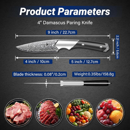 Golden Bird 6 inch Kitchen Utility knife, Japanes VG10 Damascus Steel Chef Knives with Wooden Handle, Small Paring Knife for Fruit and Vegetable, Ideal Gift