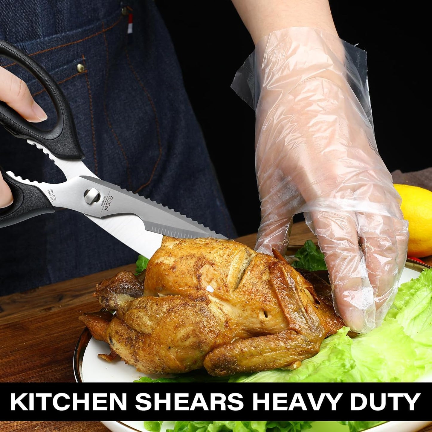 Kitchen Shears Come Apart Kitchen Scissors for Food Heavy Duty Chicken Bone Fish Nutcracker Can Opener Shears with Serrated Blade Premium Black Titanium Plated Stainless Steel 02A