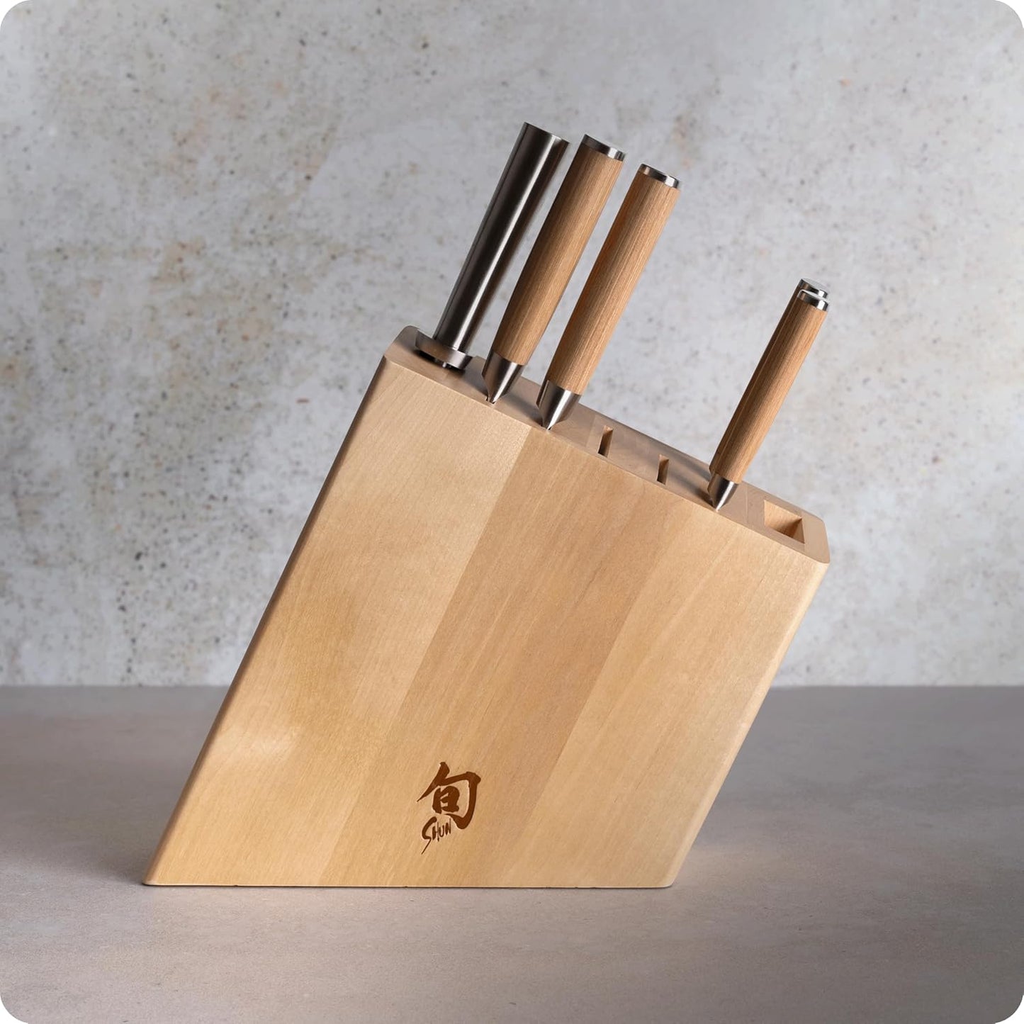 Shun Classic Blonde 6 Piece Block Set, Includes 8" Chef, 3.5" Paring, 6.5" Nakiri, 6" Utility Knives, Honing Steel & Angled Knife Block, Handcrafted Japanese Knife Set, Pakkawood Handles