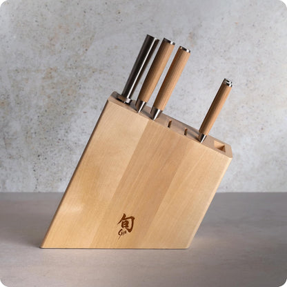 Shun Classic Blonde 6 Piece Block Set, Includes 8" Chef, 3.5" Paring, 6.5" Nakiri, 6" Utility Knives, Honing Steel & Angled Knife Block, Handcrafted Japanese Knife Set, Pakkawood Handles