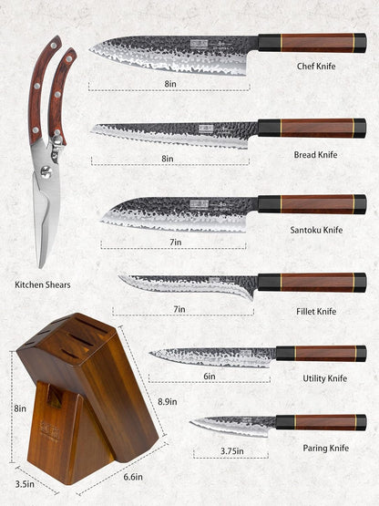 HOSHANHO 5 Pieces Knife Set, Japanese High Carbon Steel Kitchen Knife Sets, Professional Ultra Sharp Chef Knives Set with Ergonomic Rosewood Handle
