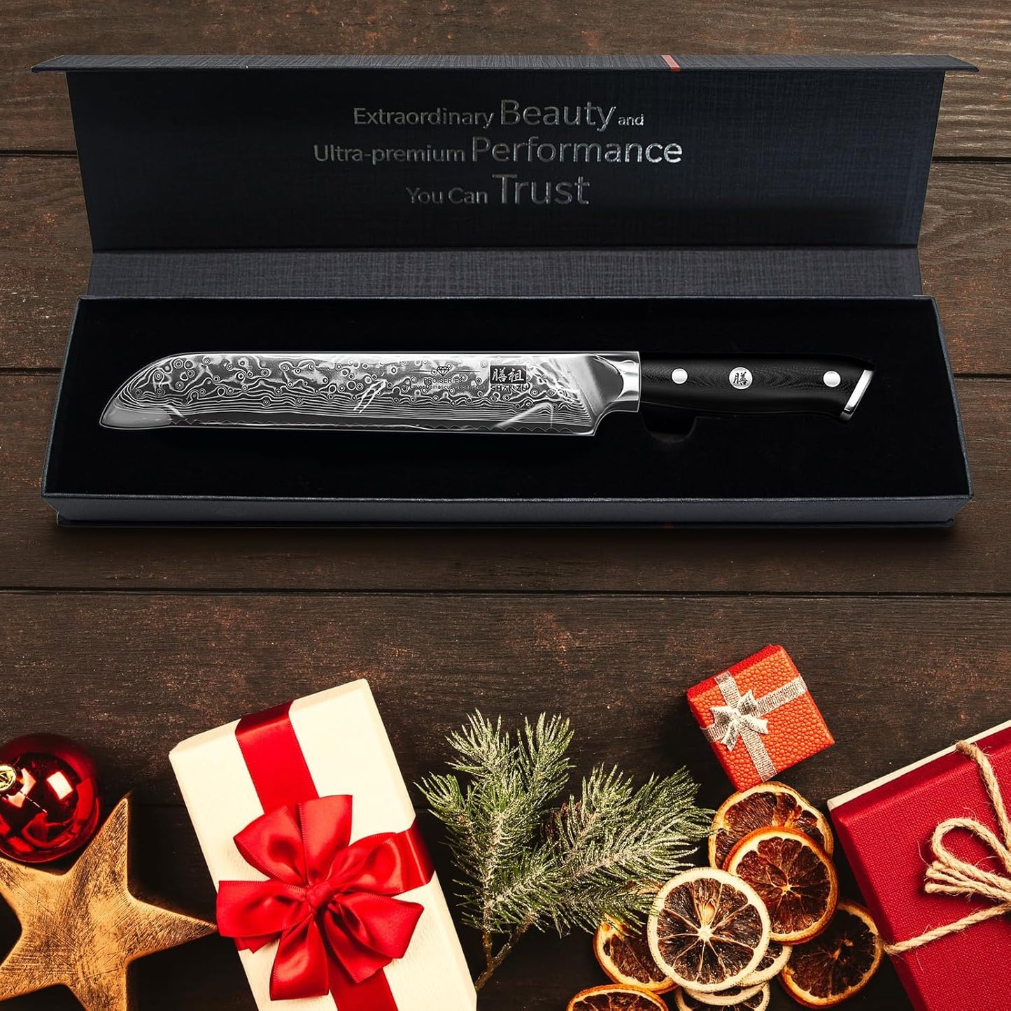 SHAN ZU Chef Knife 8 Inch Japanese Steel Damascus Kitchen Knife, Professional Kitchen Knives Sharp High Carbon Super Steel Kitchen Utility Knife