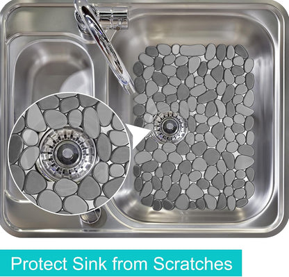 Coopay Kitchen Sink Mat Pebble Protect Mat PVC Eco-friendly Adjustable Stainless steel/ Porcelain Dish Drying Pad Protector for Bottom of Kitchen Sink, 15.8 x 11.8 inches (2 Pack, Black and Gray)
