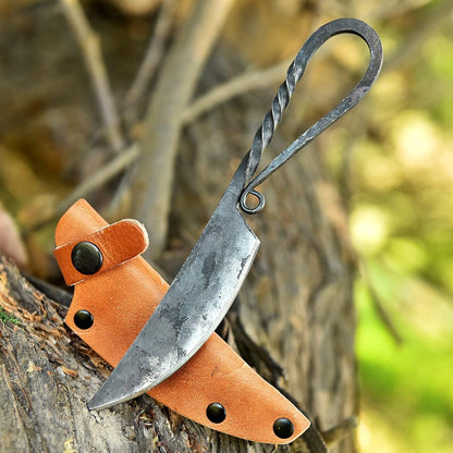 Fixed Blade Hunting Forged Tracker Knife - 8 Inches Carbon Steel Razor Sharp Blade Full Tang Bushcraft Knives with Premium Leather Belt Sheath. Used For Hunting Outdoor Camping, Hiking, Skining Knife.