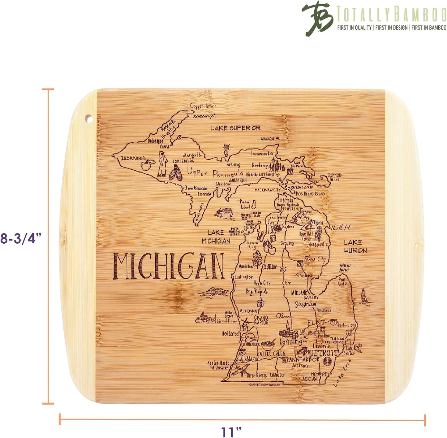 Totally Bamboo A Slice of Life New Jersey State Serving and Cutting Board, 11" x 8.75" - Colors B