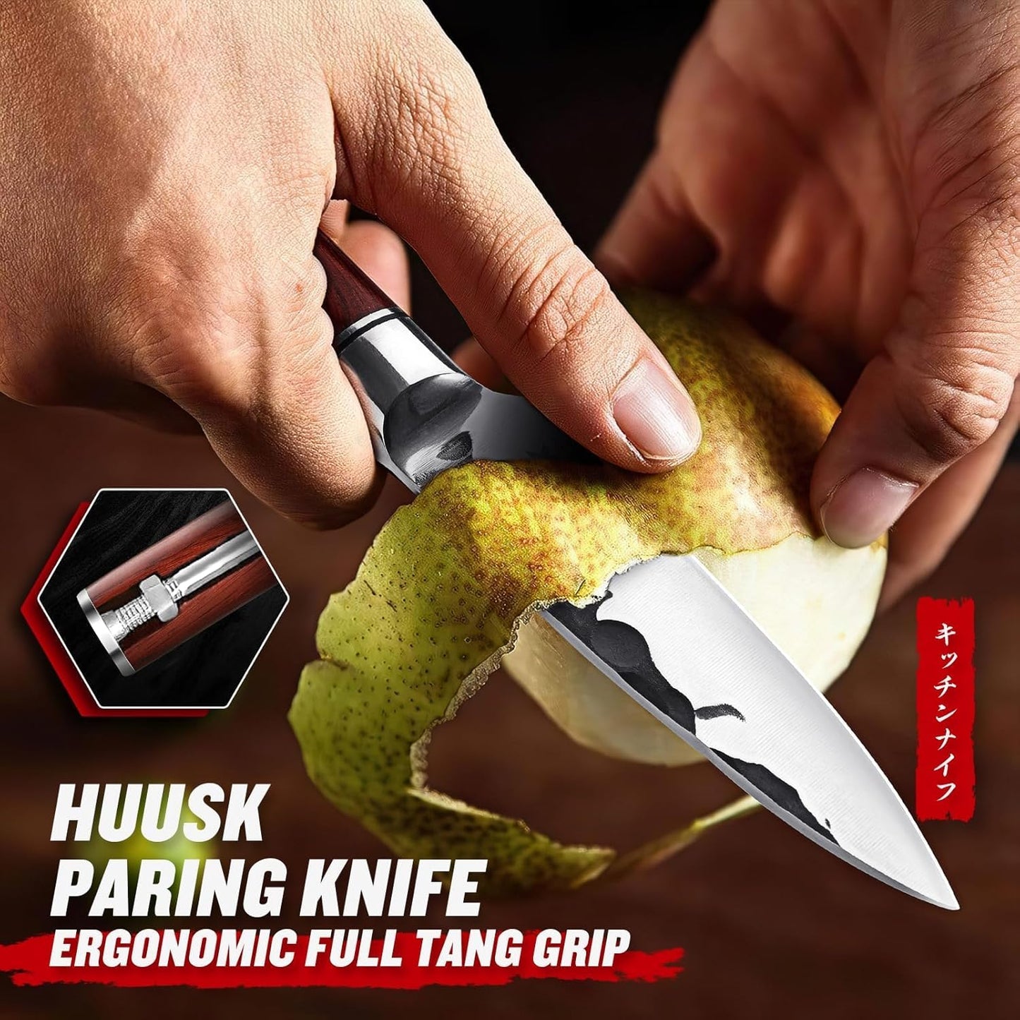 Huusk Japanese Chef Knife Set 6 pcs, Kitchen Knives with Hand-forged High Carbon Steel Blade, Sharp Cooking Knife Set with Ergonomic Wood Handle, Professional Kitchen Knives Sets, Gift Idea for Men