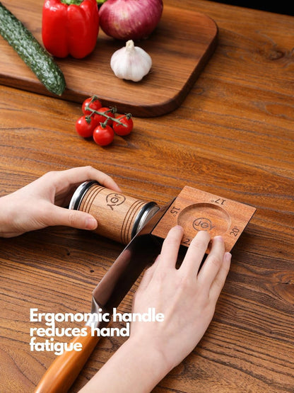 Rolling Knife Sharpener with Leather Strop – Premium Stainless Steel and Wood Design, Professional-Grade Tool for Razor-Sharp Edges, Ideal for Chefs and Home Kitchens