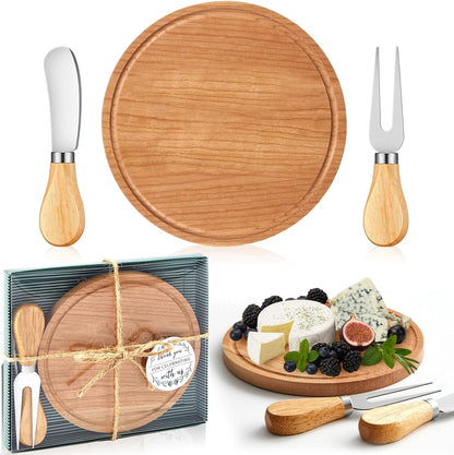 Maxcheck 18 Sets Baby Shower Bridal Game Prizes for Winners Round Cheese Board Set Wood Mini Charcuterie Board with Knives and Forks Thank You Card with Gift Box for Guests Wedding (Bamboo)