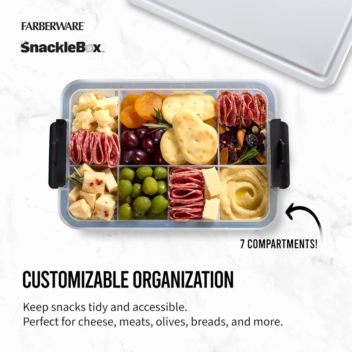 Farberware Build Snacklebox Serving Tray with Locking Bamboo Cutting Board Lid, Portable Storage Container with Compartments for Charcuterie, and More, Natural