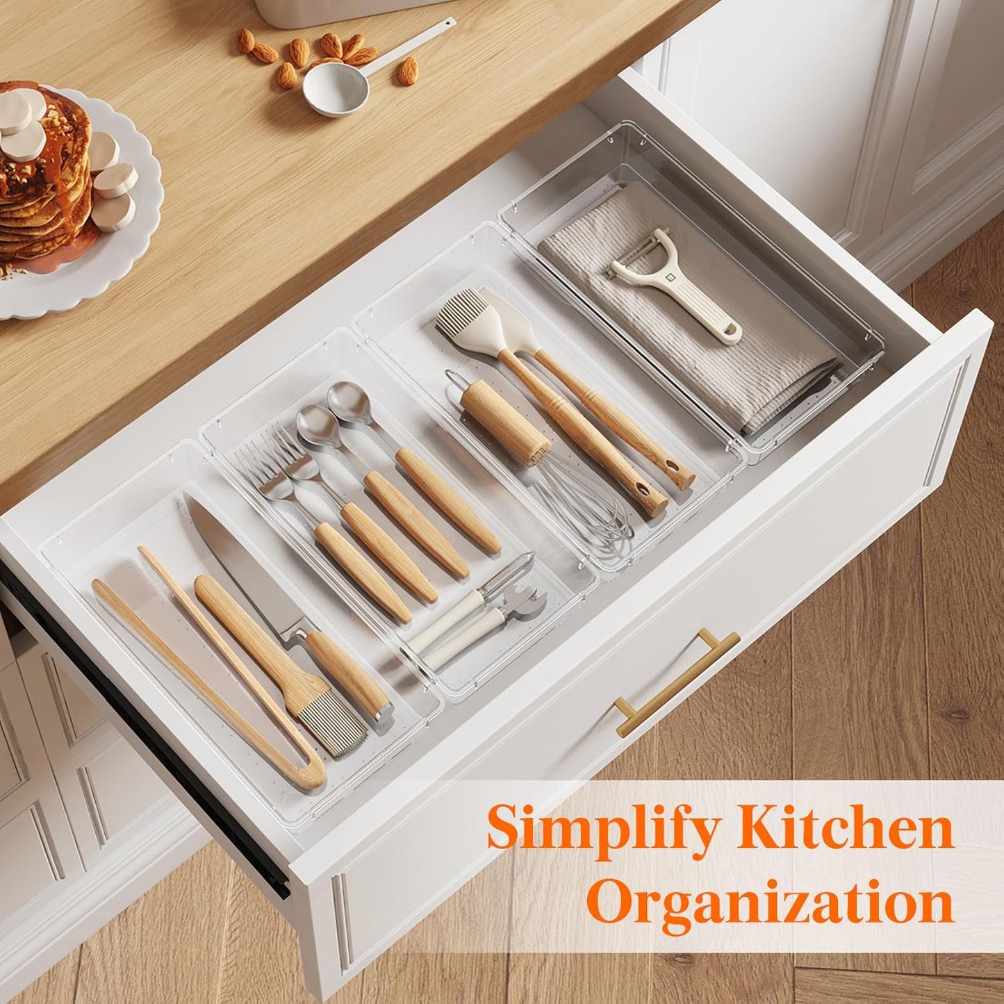 Lifewit Silverware Drawer Organizer, 5.75" x 11.65" Clear Utensil Tray for Kitchen Drawer, Stackable Plastic Flatware and Cutlery Storage Box Divider for Spoons Forks Knives Tools, 2 Pack