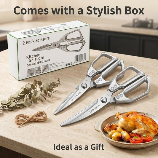 Heavy duty kitchen scissors, stainless steel kitchen scissors, suitable for chicken, fish, vegetables, poultry scissors with fish scale scraper blades, rust proof cooking scissors, dishwasher washable