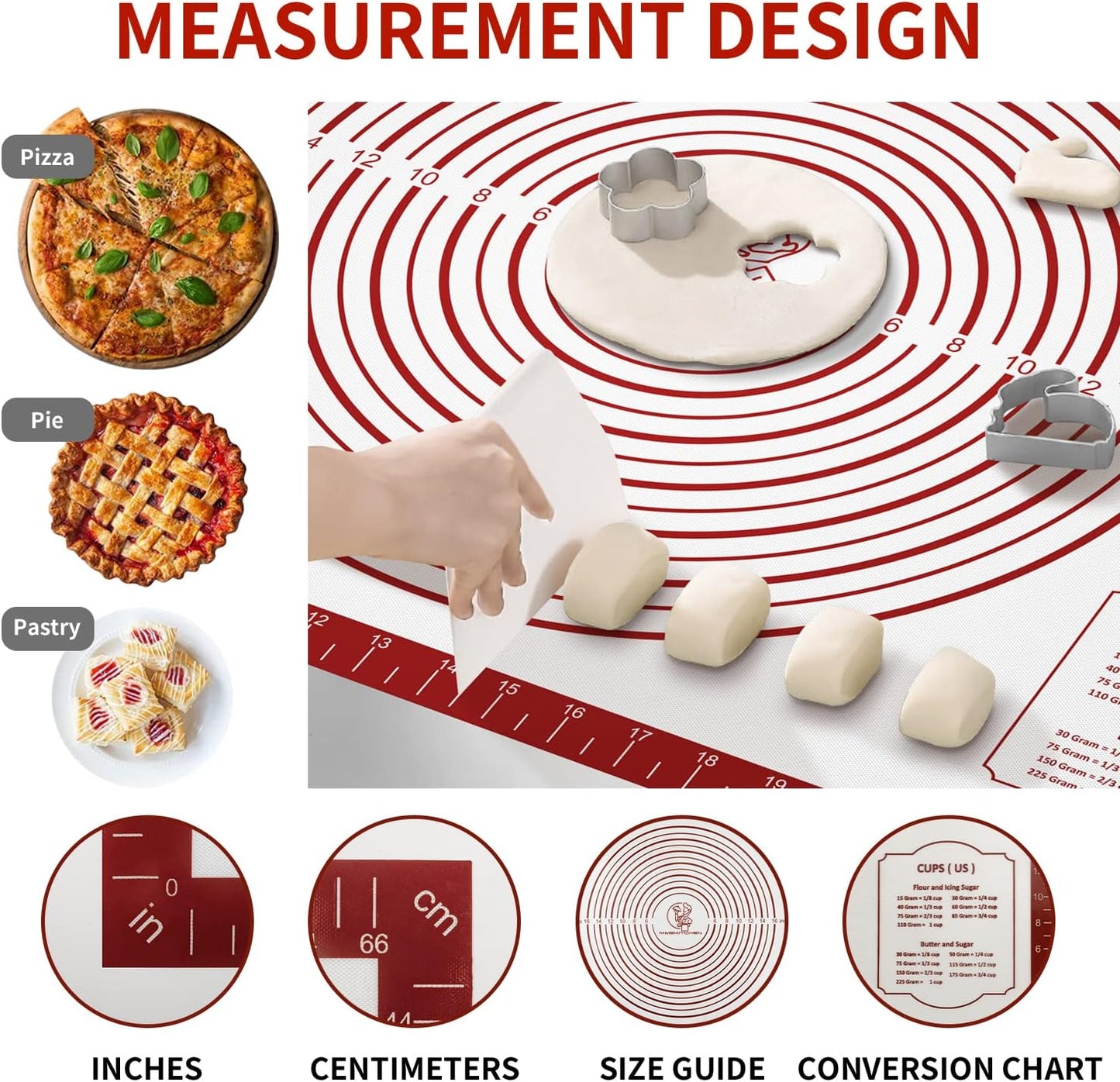Silicone Baking Mat, Non Stick Pastry Mat Sheet for Dough Rolling, Nonslip Fondant/Pie Crust Mat, Counter Mat Oven Liner Mat for Making Cookies Macarons Bread Baking Supplies Extra Large 26 x 16 Inch