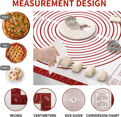 Silicone Baking Mat, Non Stick Pastry Mat Sheet for Dough Rolling, Nonslip Fondant/Pie Crust Mat, Counter Mat Oven Liner Mat for Making Cookies Macarons Bread Baking Supplies Extra Large 26 x 16 Inch