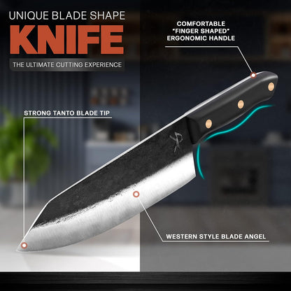 Kitchen perfection Handmade Meat Cleaver Knife for Meat Cutting - Professional 7" Serbian Chef Knife - Made of High Carbon Steel - Hand Sharpen Butcher Knife with Canvas Sheath, Unique Gifts for Men