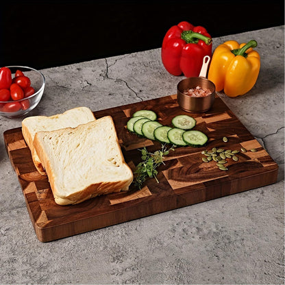 End Grain Cutting Board, 13.4" x 9.4",Acacia Cutting Board,Reversible Wooden Chopping Board, Butcher Block for Kitchen, Multipurpose serving board with Easy Grip Handle for cheese and charcuterie