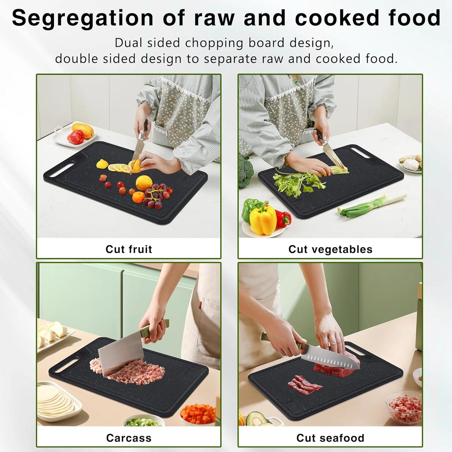 Cutting Boards for Kitchen,Large Cutting Board Set of 2,Non-Slip Cutting Board with Dandle and Juice Groovenon,Dishwasher Safe Cutting Boards (Green)