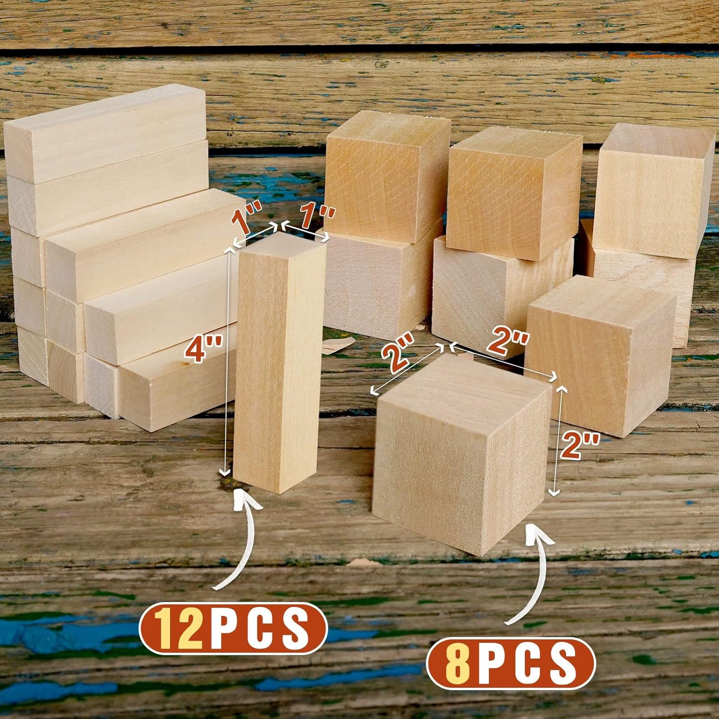 Basswood Carving Blocks, 19PCS Whittling Wood Blocks Kit with 3 Different Sizes, Bass Wood for Carving Easy to Use, for Kids and Adults