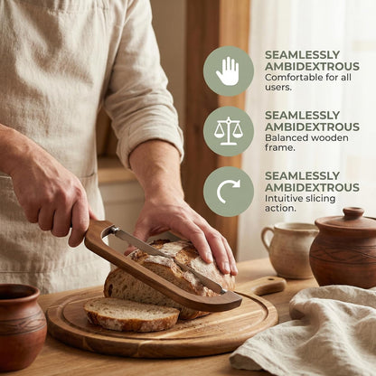 360° Rotatable Blade Wooden Bread Knife, Left-Hand Friendly, Bread Slicer, Bread Bow Saw