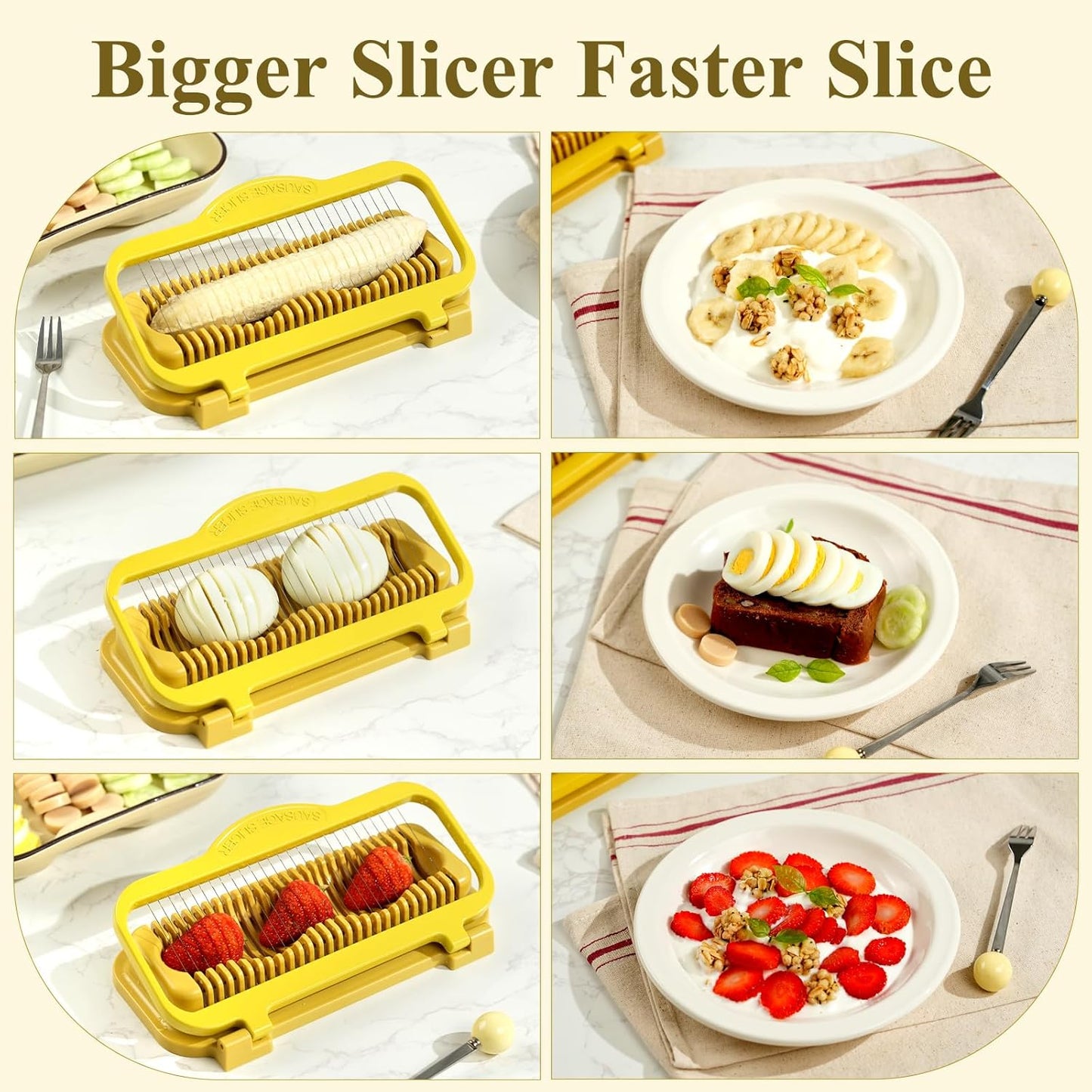 Egg Slicer for Hard Boiled Eggs Banana Slicer, Aluminium & Stainless Steel Wires Heavy Duty Bigger for Strawberry Mushroom, Dishwasher Safe