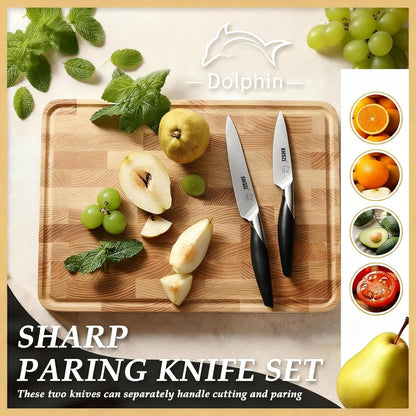 Paring Knife Set of 2， 3.5 + 5 Inch Ultra Sharp German 1.4116 Stainless Steel Small Kitchen Knife for Peeling Fruit， Slicing Vegetables & Garnishing Dishwasher Safe， Ergonomic Full Tang Grip
