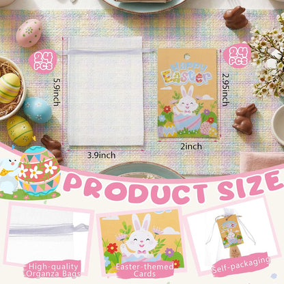 24 Pack Easter Party Favors Gift Set Cheese Spreader Knives with Greeting Cards & Organza Bags, Stainless Steel Butter Spreader with Wood Handle, Easter Charcuterie Board Table Decor