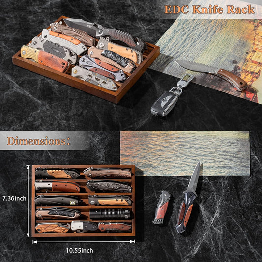 Knife Display Case Knife Holder for Pocket Knife Case Storage, Edc Tray Fits Edc Flashlight (Walnut,1 Pack)