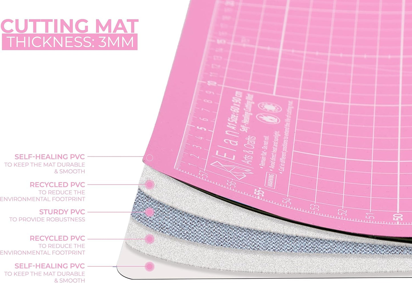 Elan Cutting Mat A3 Pink & Purple, Self Healing Cutting Mat 12x18 Inch, 5-Ply Craft Board Pink, Hobby Board for Crafts 12x18 Inch
