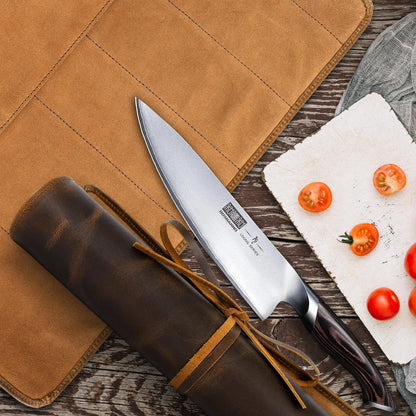 ELIZO Leather Knife Roll Bag Professional Chef Knife Case, Durable Knife Sheath Holder, Cooks & Culinary Tools Carrying Storage, Portable Knife Wrap - 4 Slots
