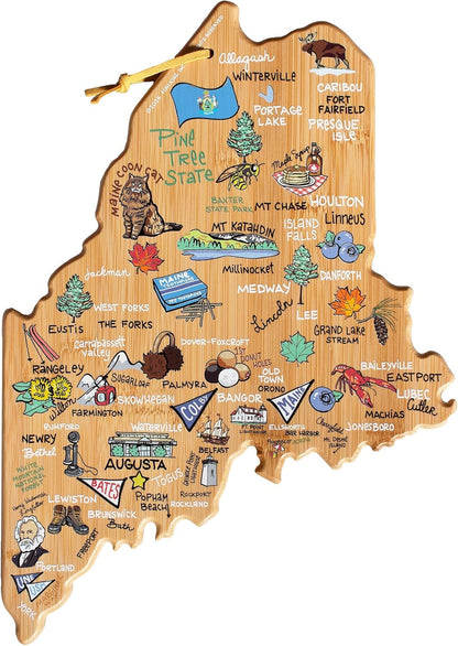 Totally Bamboo Tennessee State Shaped Cutting Board and Charcuterie Serving Platter with Artwork by Fish Kiss, Includes Hang Tie for Wall Display - Colors A