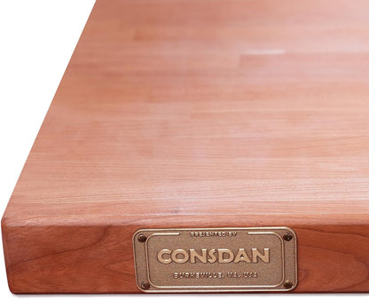CONSDAN Butcher Block Counter Top, USA Grown Cherry Solid Hardwood Countertop, Wood Slabs for Kitchen, Reversible, Both Side Polished, Prefinished with Food-safe Oil, 1.5" Thickness, 18" L x 25" W