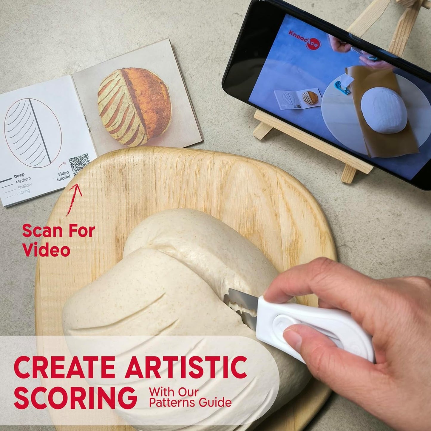 KneadAce Upgraded Extractable & Magnetic Bread Lame Dough Scoring Tool - Professional Sourdough scoring tool for Sourdough Bread baking & Bread Making Tools - Scoring Patterns booklet & 5 Razor Blades